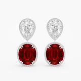 Oval Ruby and Diamond Cocktail Earrings, 18K White Gold