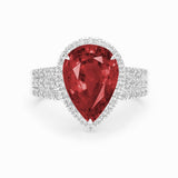 Pear ruby and diamond claw set ring