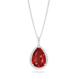 Pear ruby and diamond claw set 18k white gold necklace