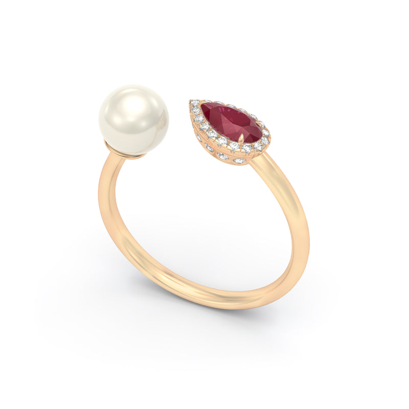 PEAR RUBY, DIAMOND & PEARL Ring - MARCELLO RICCIO®