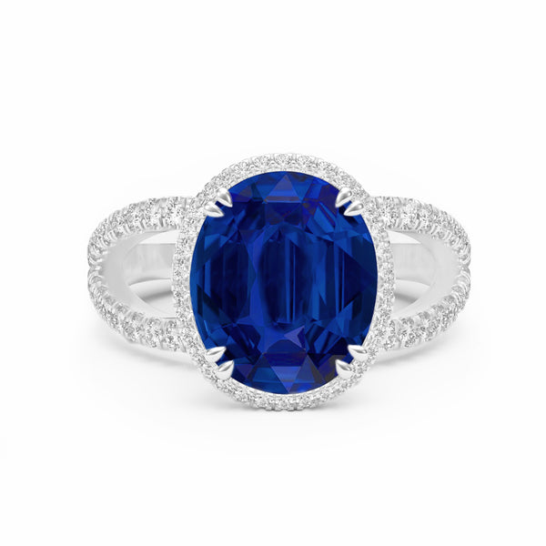 Oval sapphire and diamond cocktail ring - platinum