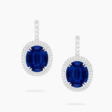 Oval Sapphire and Diamond drop Earrings, 18K White Gold 