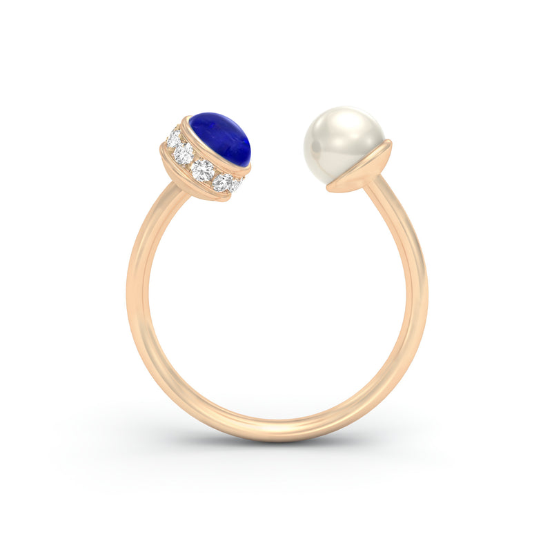 CABOCHON SAPPHIRE, DIAMOND & PEARL Ring