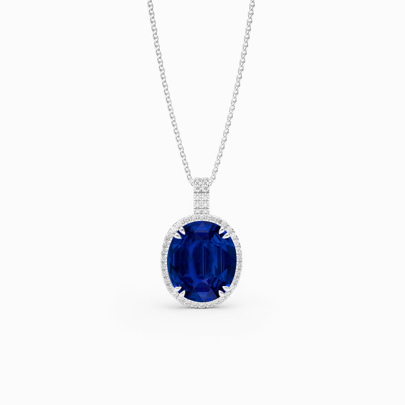 Oval Sapphire and Diamond Necklace, 18K White Gold