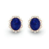 CABOCHON SAPPHIRE, DIAMOND & PEARL Earrings