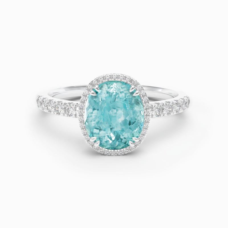 Oval Paraiba Tourmaline and Diamond Ring, 18K white Gold 