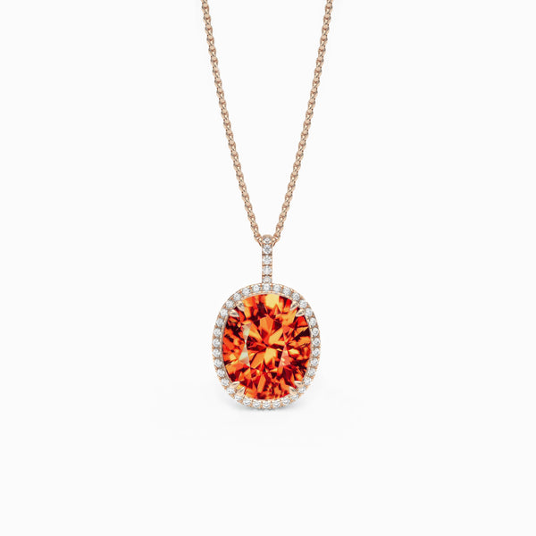 Oval Spessartite Garnet and Diamond necklace, 18K Rose Gold 