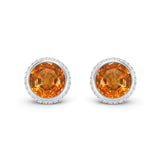 round spessartite garnet and diamond bezel set stud earrings 18k white gold ring