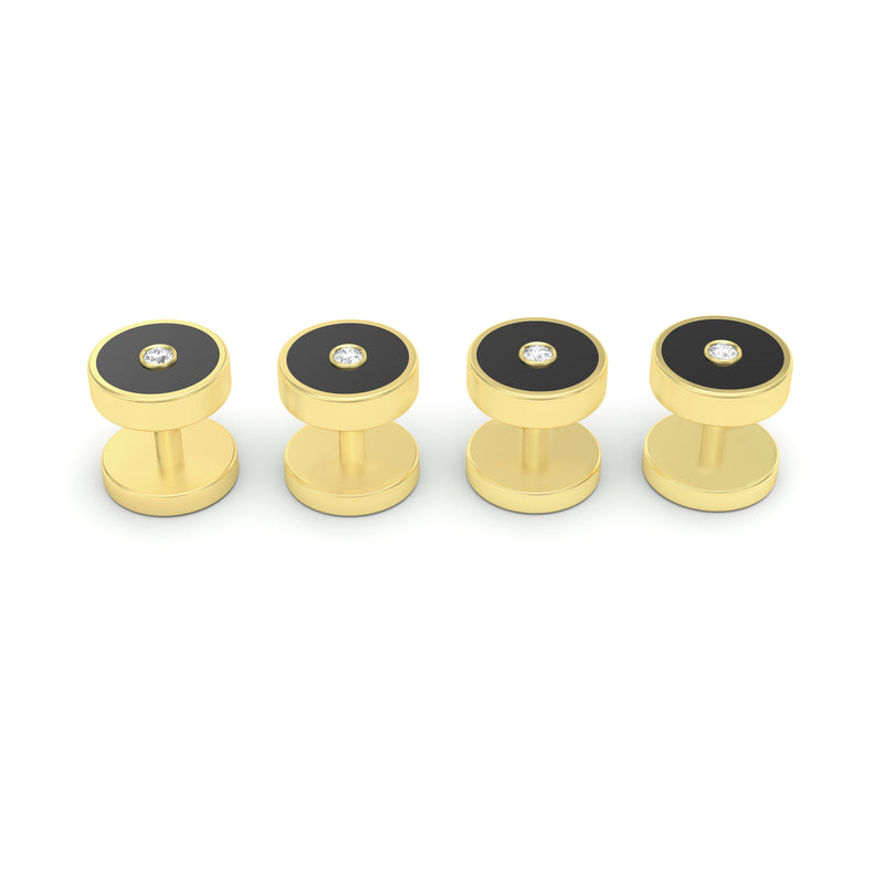 Round Onyx and Diamond Shirt Studs, 18K Yellow Gold