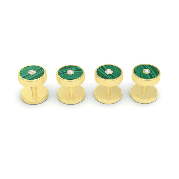 Round Malachite and Diamond Shirt Studs, 18K Yellow Gold