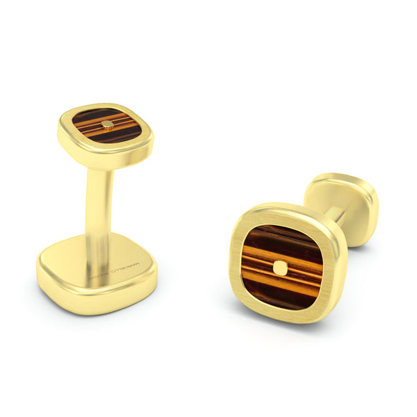 Tiger Eye Cushion Cufflinks, 18K Yellow Gold