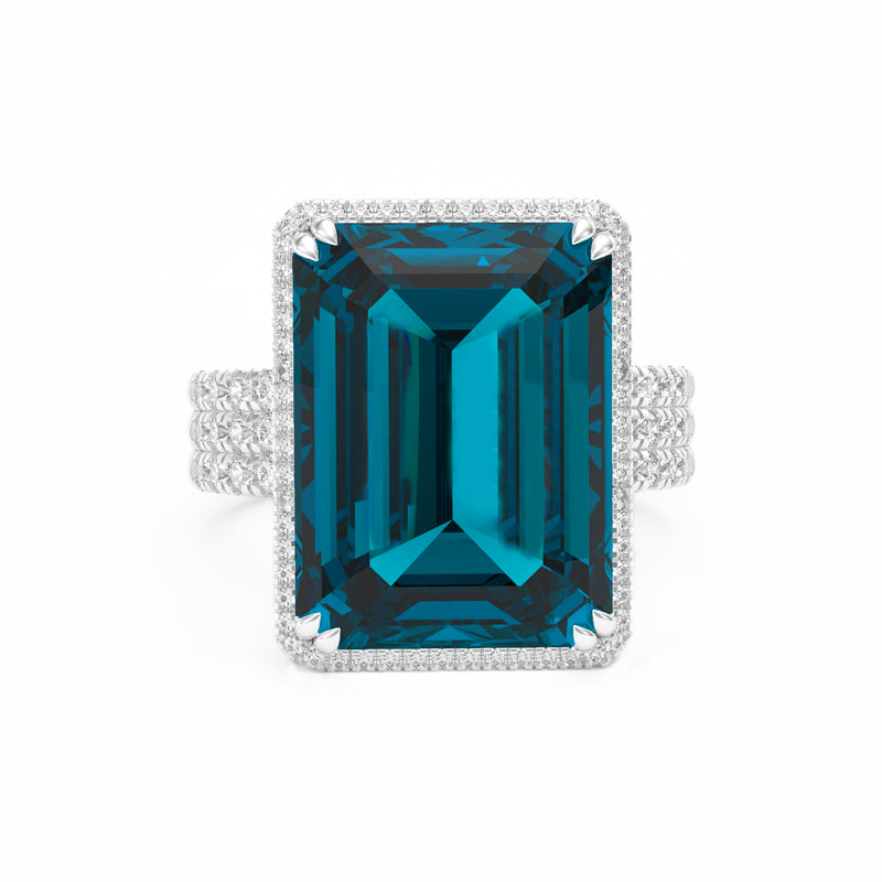 London Blue Topaz and Diamond Large Cocktail Ring, 18K White Gold