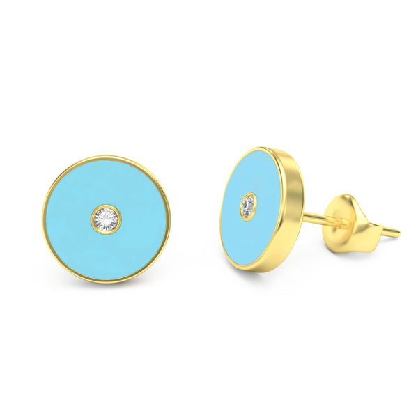 Turquoise and Diamond Amulet Stud Earrings, 18K Gold