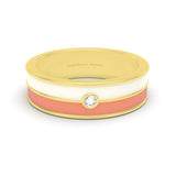 White and coral enamel with diamond double band ring in yellow gold