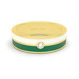 White and green emerald enamel with diamond double band ring in yellow gold