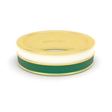 White and green emerald enamel double band ring in yellow gold