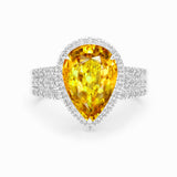 Pear yellow sapphire and diamond claw set 18k white gold ring