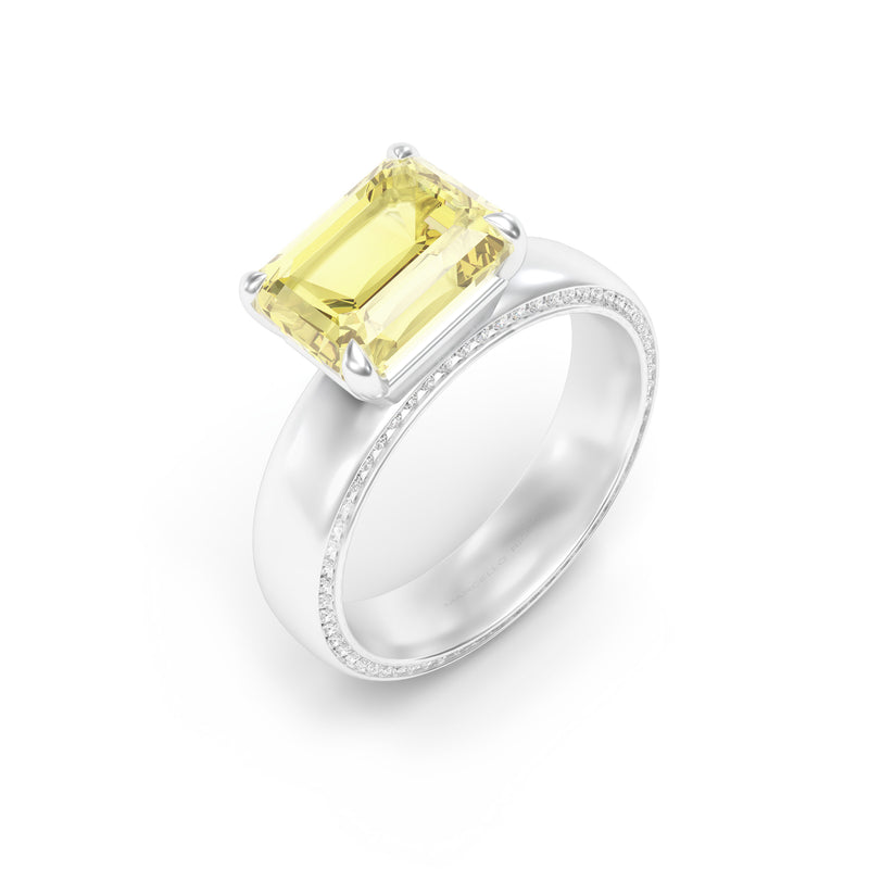 Octagon Yellow Sapphire and Diamond Eternity Ring, Platinum