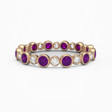 Amethyst & Diamond Bezel Set Eternity Ring in 18K Rose Gold