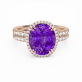 Oval Amethyst and Diamond Cocktail ring - 18K Rose Gold 