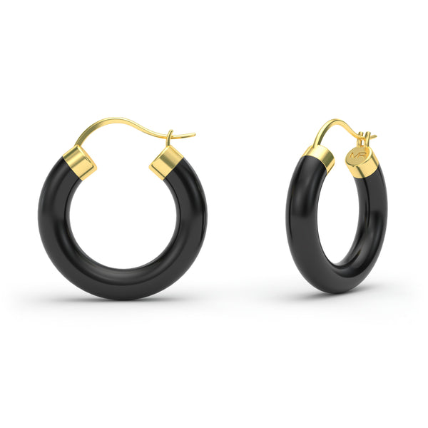 BLACK AGATE Hoop Earrings