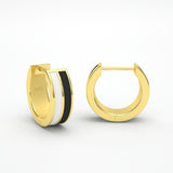  White and black enamel double band earrings in yellow gold