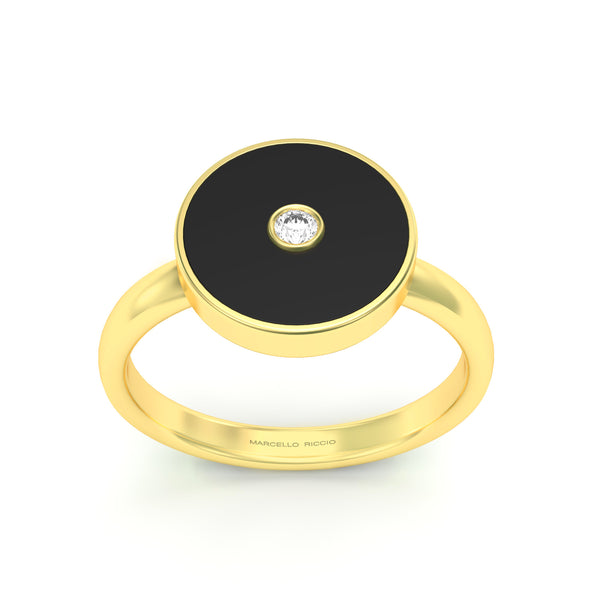 Black Agate and Diamond Amulet Ring, 18K Gold