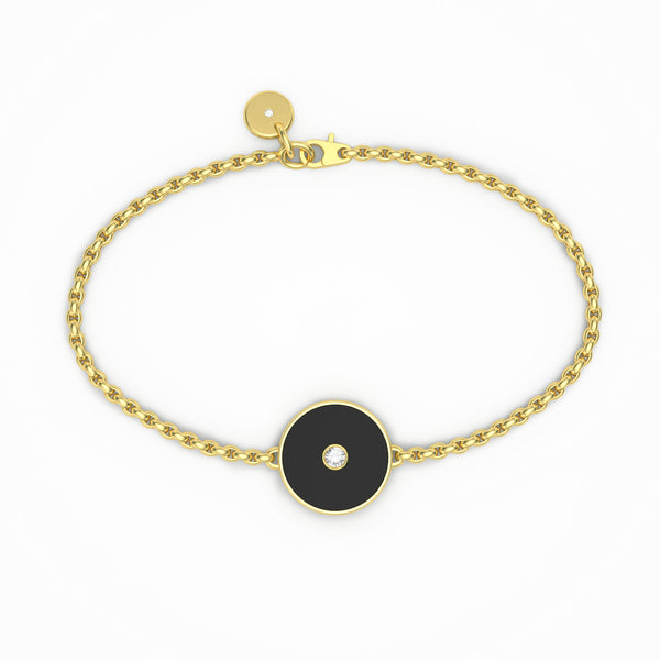 Black Agate and Diamond Amulet Charm Bracelet, 18K Gold