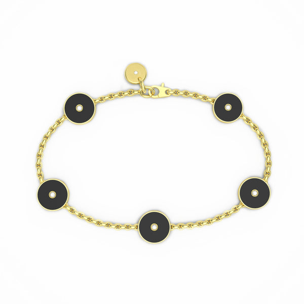 Black Agate and Diamond Amulet Charm Bracelet, 18K Gold