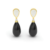 Mother of Pearl, Black Agate, Diamond Teardrop Earrings, 18K Gold