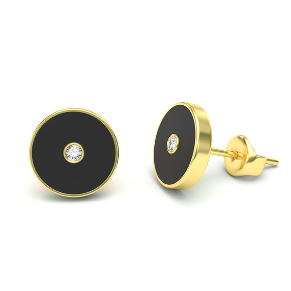 Black Agate and Diamond Amulet Earrings, 18K Gold