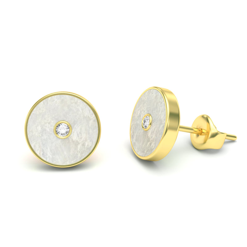 Mother of Pearl and Diamond Amulet Earrings, 18K Gold