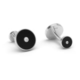 Onyx and Diamonds Round Cufflinks, 18K White Gold