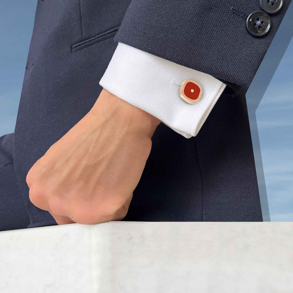 Carnelian Cushion Cufflinks, 18K Rose Gold