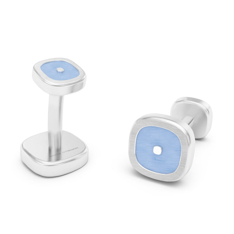 Blue Chalcedony Cushion Cufflinks, 18K White Gold