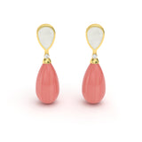 Mother of Pearl, Coral, Diamond Teardrop Earrings, 18K Gold