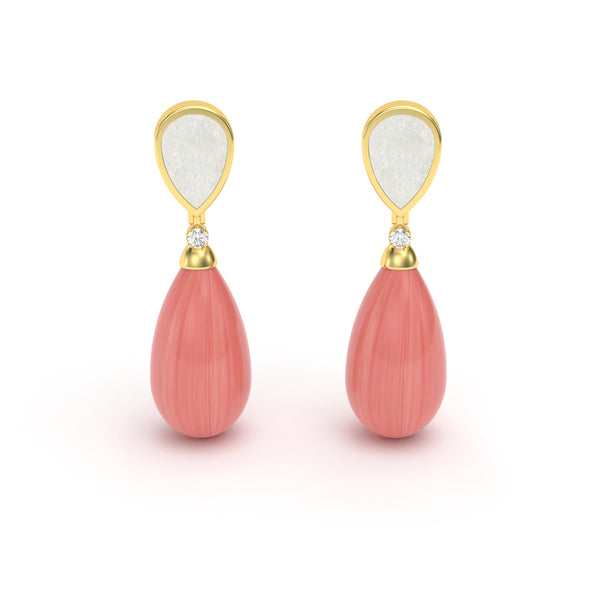 MOTHER OF PEARL, DIAMOND & CORAL Earrings