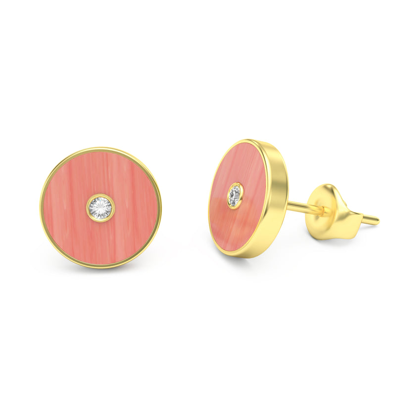 Coral and Diamond Amulet Stud Earrings, 18K Yellow Gold