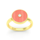 Coral and Diamond Amulet Ring 18K Yellow Gold