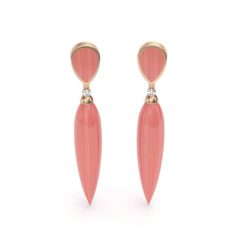 Coral and Diamond Drop Spike Earrings, 18K Rose Gold