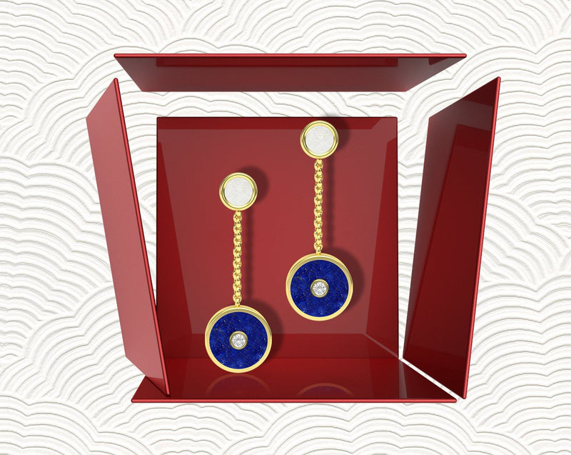 Christmas box with lapis lazuli drop gold earrings