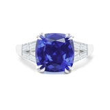 Cushion sapphire and diamond baguette platinum ring 