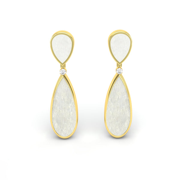 Mother of Pearl and Diamond Teardrop Earrings, 18K Gold