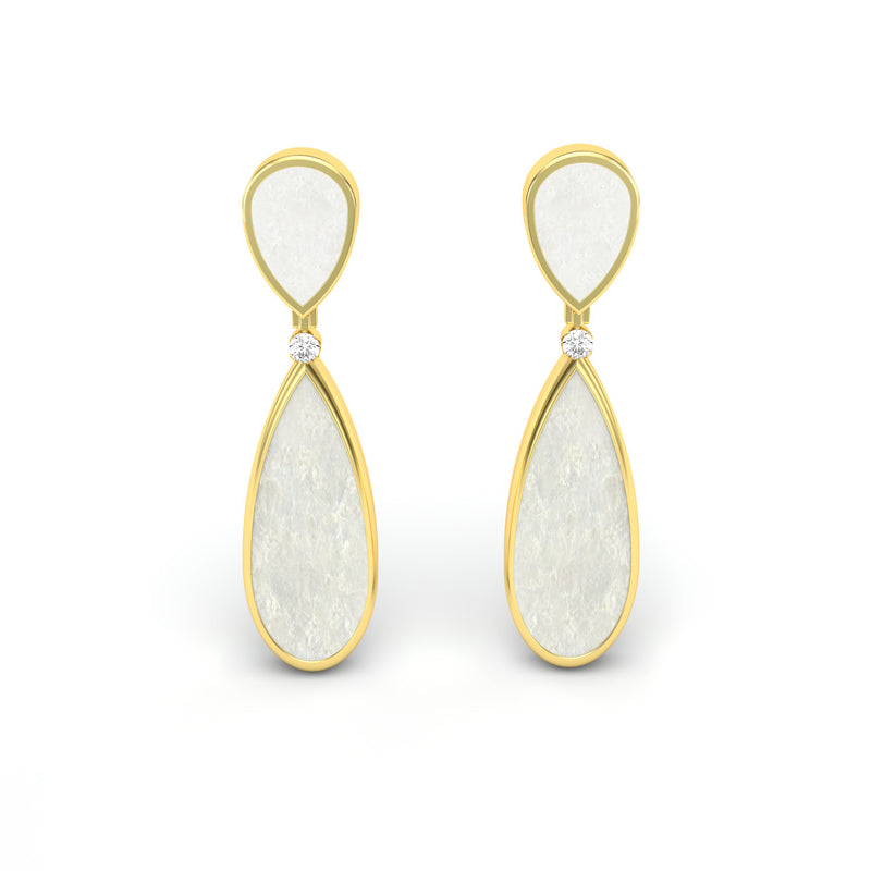 Mother of Pearl and Diamond Teardrop Earrings, 18K Gold