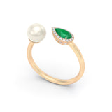 PEAR EMERALD, DIAMOND & PEARL Ring - MARCELLO RICCIO®