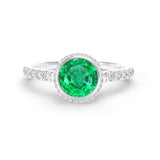 Round Emerald and Diamond Bezel Set Ring, 18K White Gold