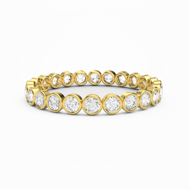 Round Diamond Bezel Set Eternity Ring, 18K Gold 