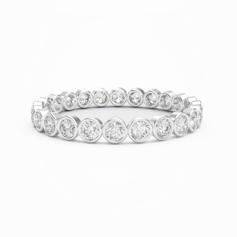 Round Diamond Bezel Set Eternity Ring, 18K White Gold or Platinum