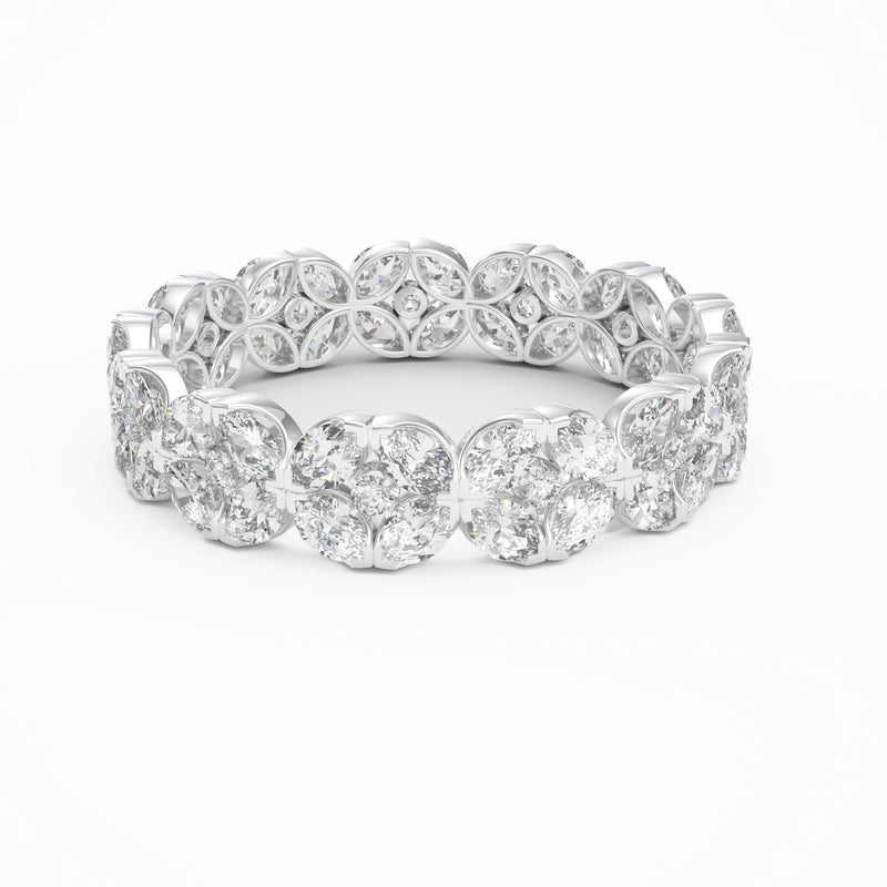 Floral Diamond Claw Set Eternity Ring, 18K White Gold or Platinum