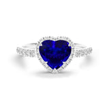 Heart shape sapphire and diamonds halo ring in white gold